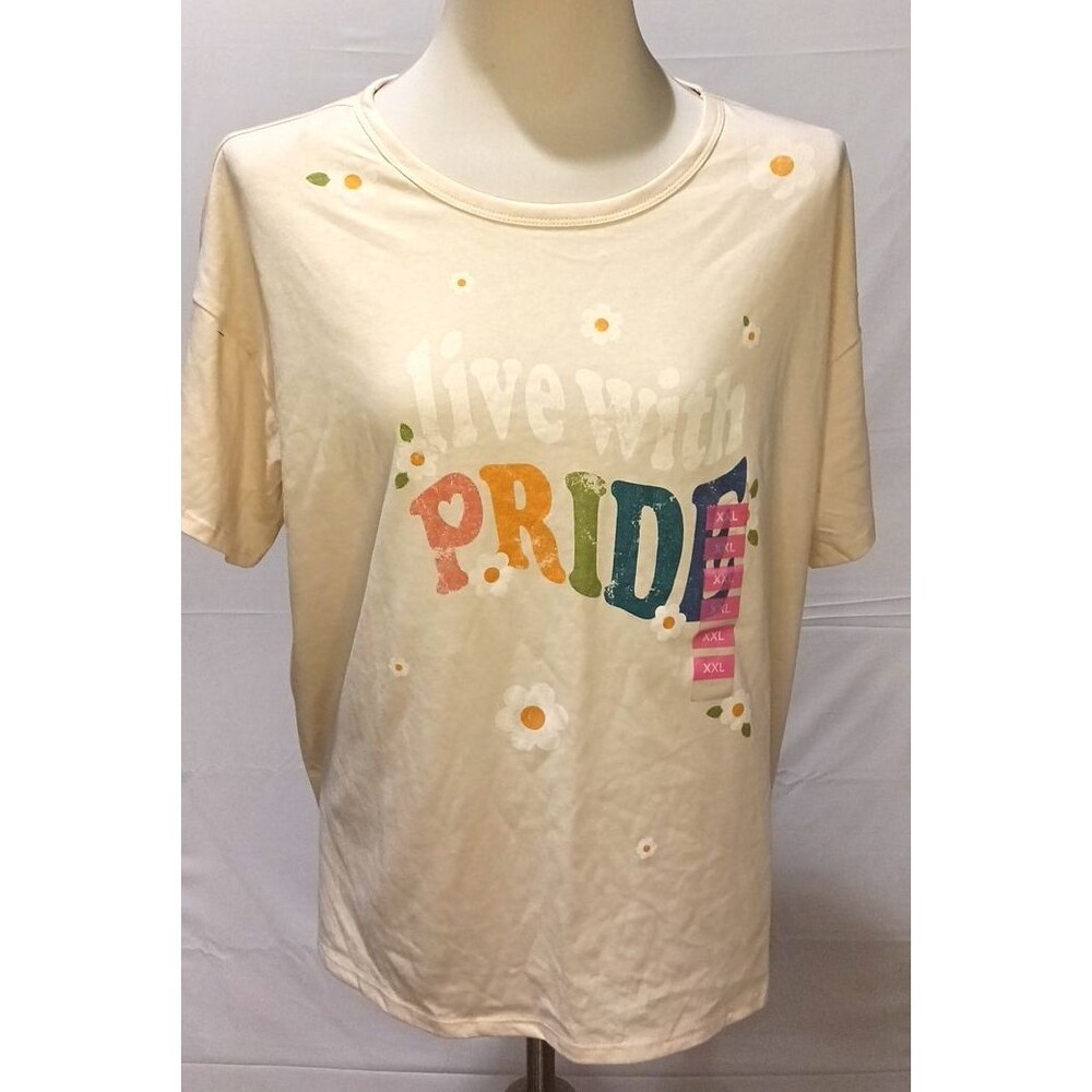 Pride Women "Live with Pride"  T-Shirt Color Beige Size XXL -MSRP $36